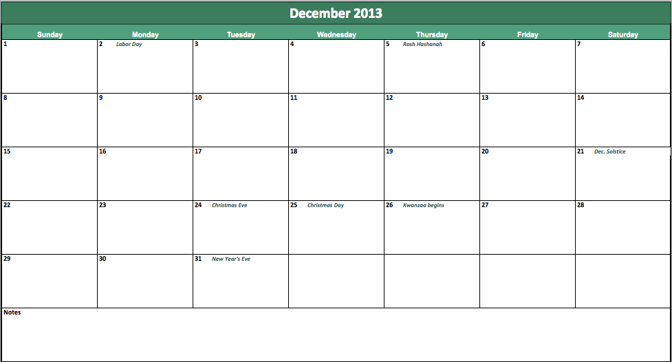 December 2013 Calendar Image