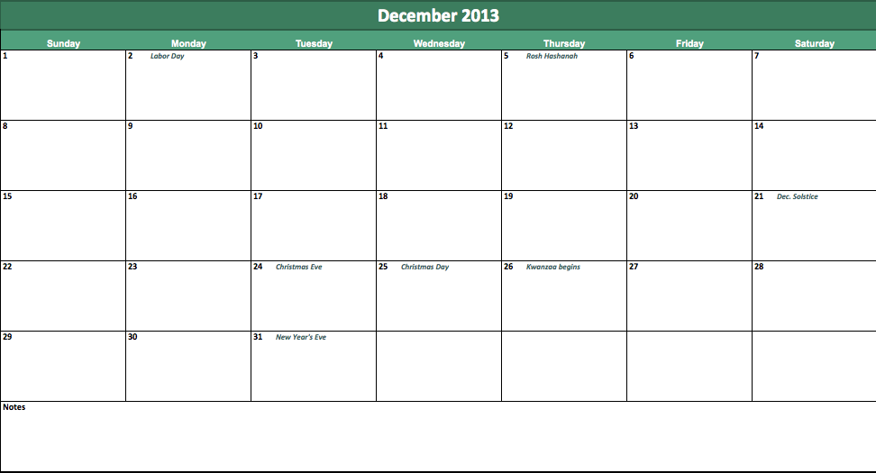 free annual calendar 2013 for excel