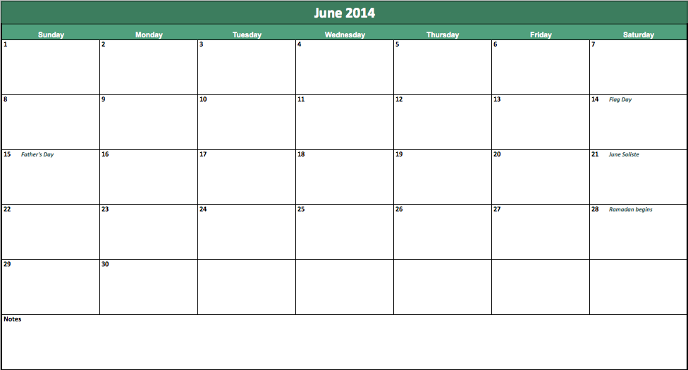 june 2014 calendar template