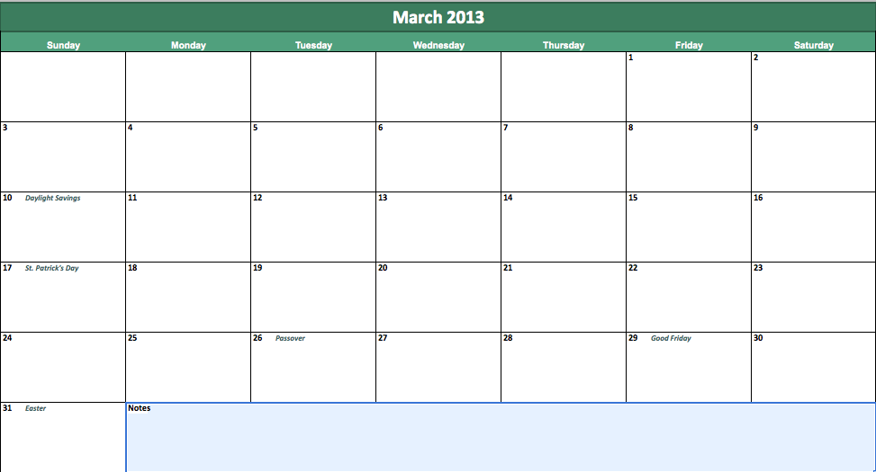 free march 2013 calendar