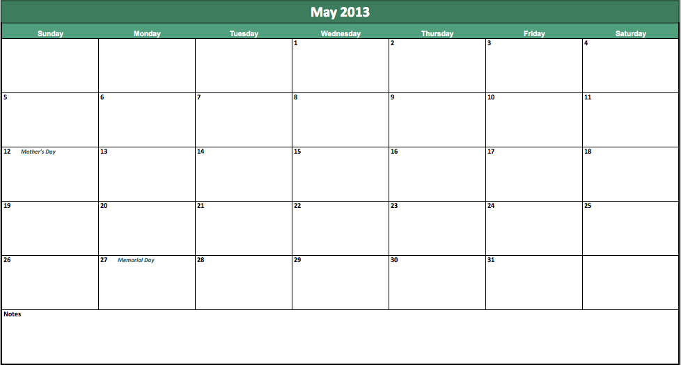 may2013calendar My Excel Templates