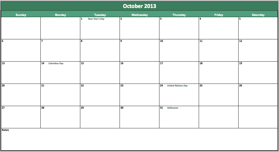 free october 2013 calendar