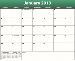 free printable pdf 2013 holiday calendar