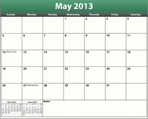 printable pdf may 2013 calendar template