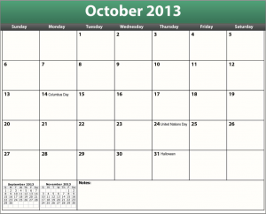 complimentary printable pdf october 2013 calendar