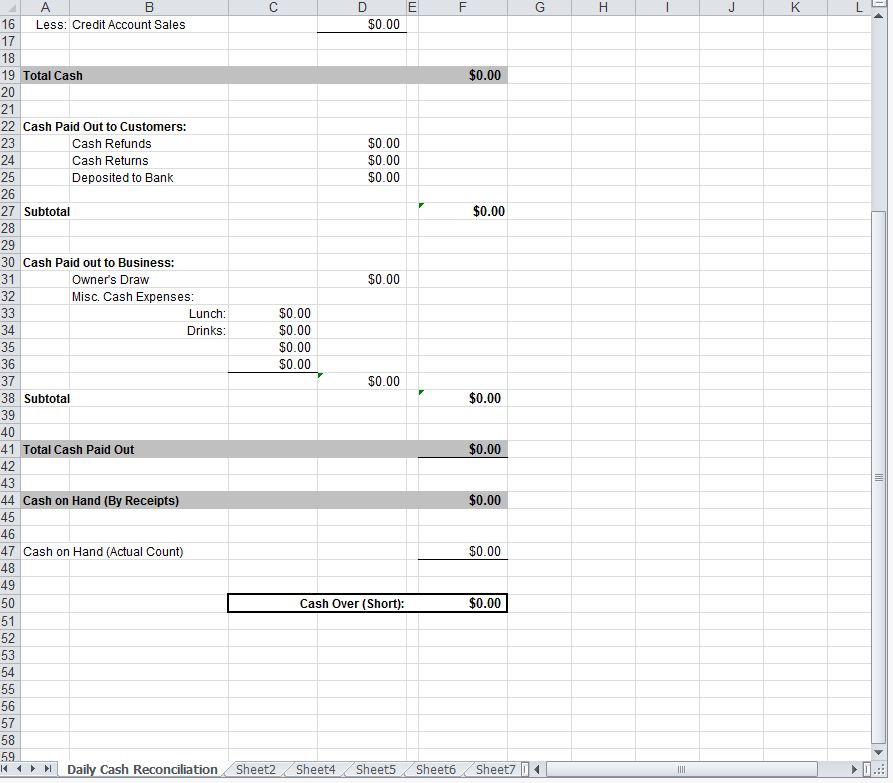 Daily Cash Sheet | Daily Cash Sheet Template