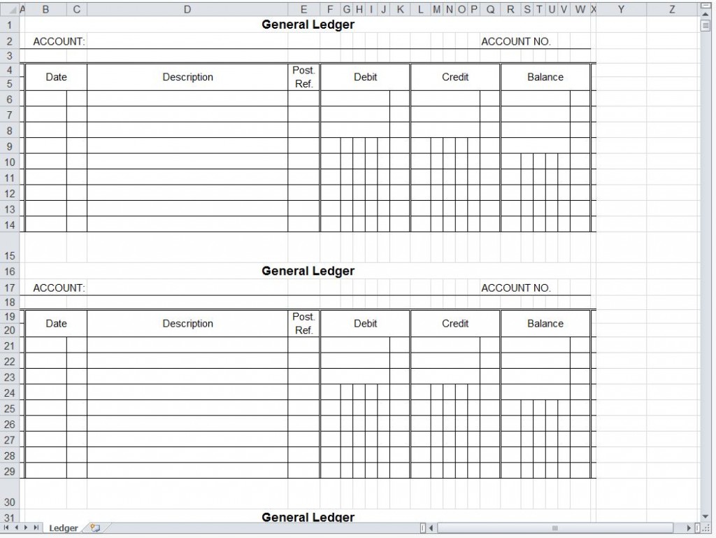 General Ledger Spreadsheet General Ledger Excel Template