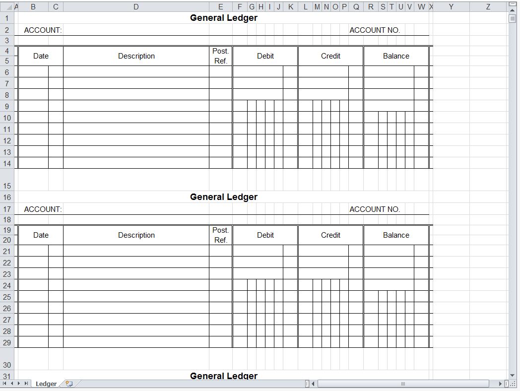 General Ledger Spreadsheet General Ledger Excel Template