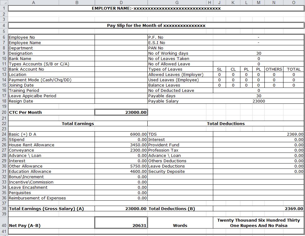 Salary Slip Template | Pay Slip Template