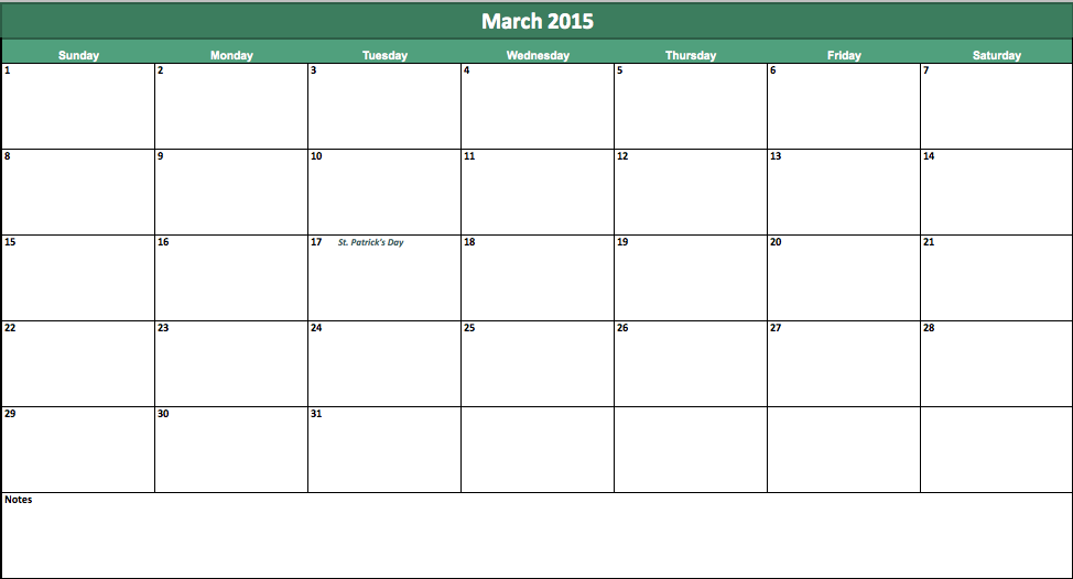 march 2015 calendar My Excel Templates