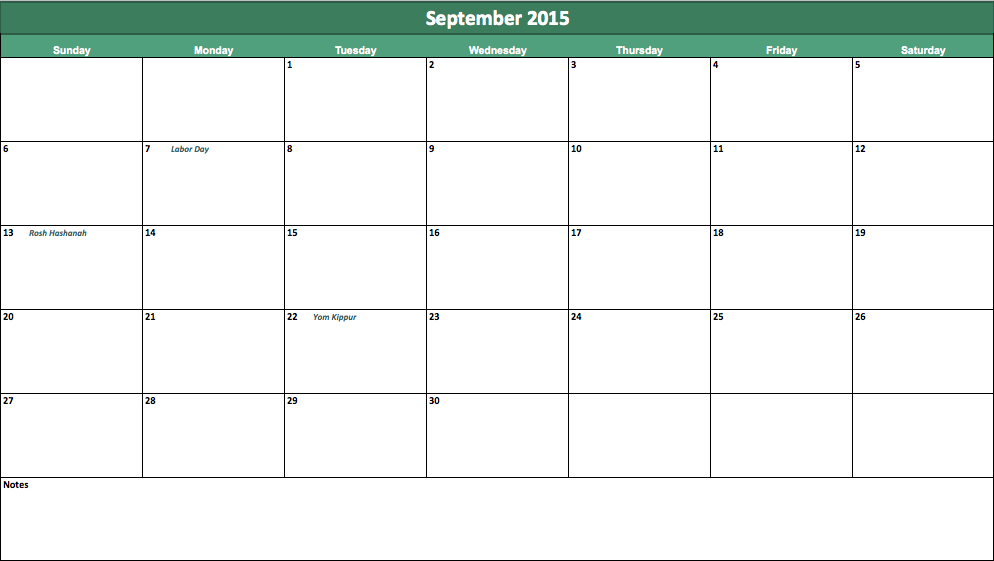 september 2015 calendar My Excel Templates