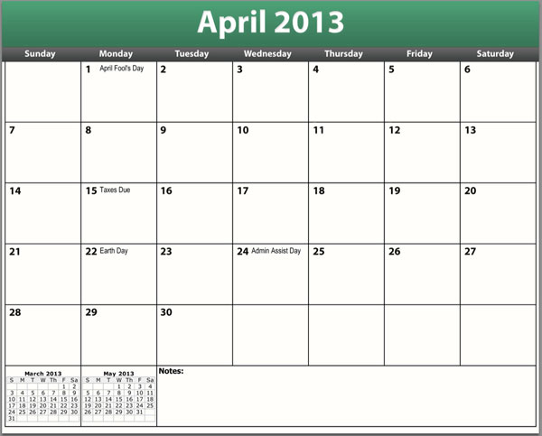 Printable Pdf April 2013 Calendar