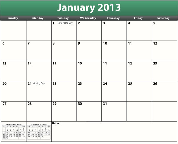 printable january 2013 calendar 