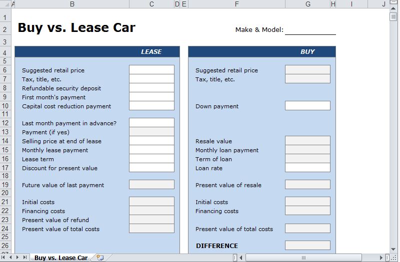 Lease Vs Buy Car Calculator Car Lease Vs Buy Calculator