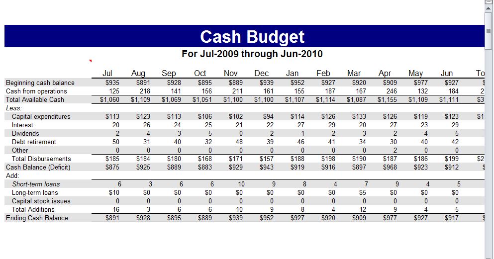 Cash Budget Template Cash Flow Budget Worksheet 2651