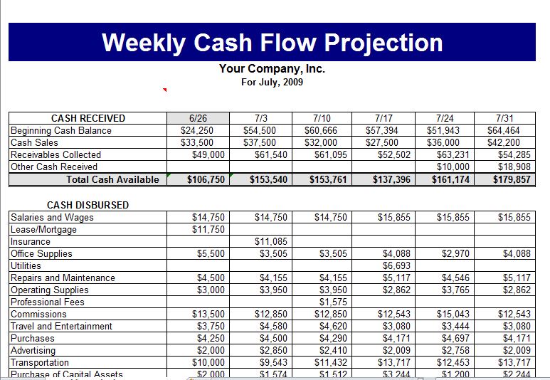 Cash Flow Template Cash Flow Projection Template
