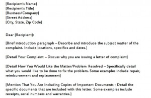 screenshot of the Complaint Letter Template