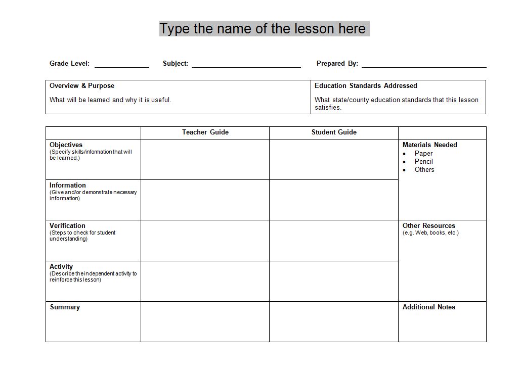 Lesson Plan Template Word Daily Lesson Plan Template Word