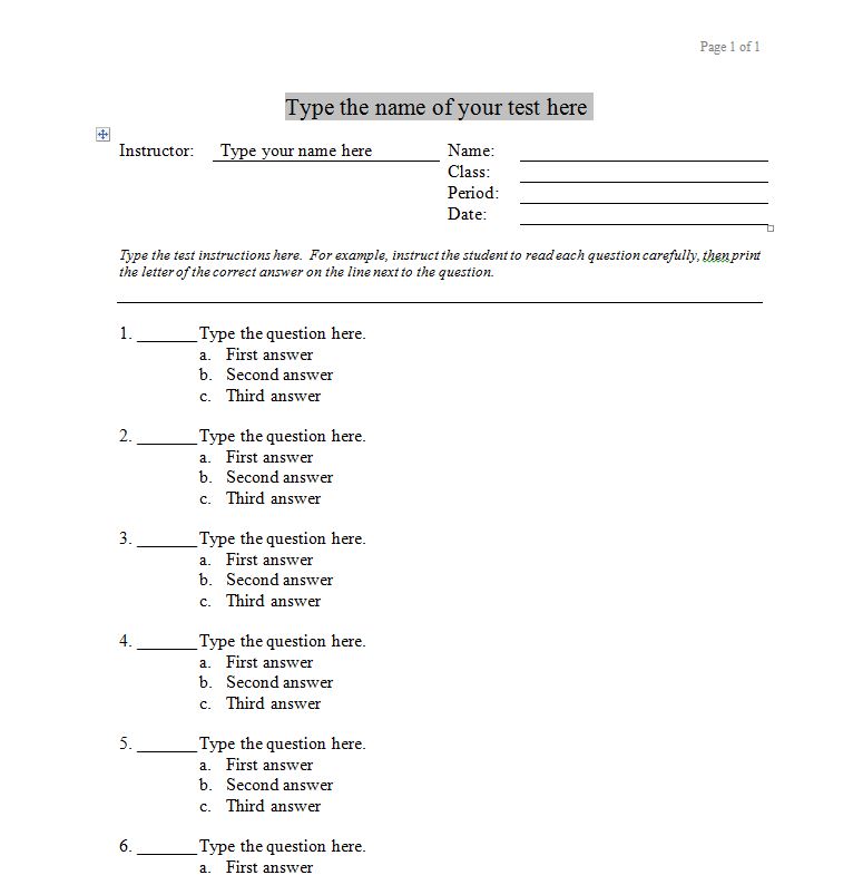 Multiple Choice Test Template 4 Answer from myexceltemplates.com