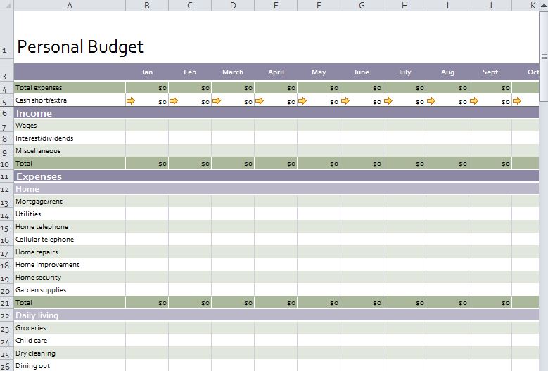 excel personal budget worksheet templates