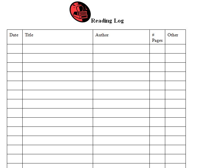 Reading Log Template Word Collection