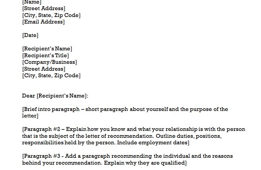 Letter Of Recommendation Outline from myexceltemplates.com