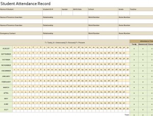 Screenshot of the Attendance Record Template Excel