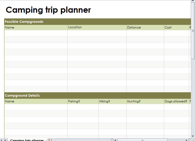 Camping Trip Planner Camping Road Trip Planner