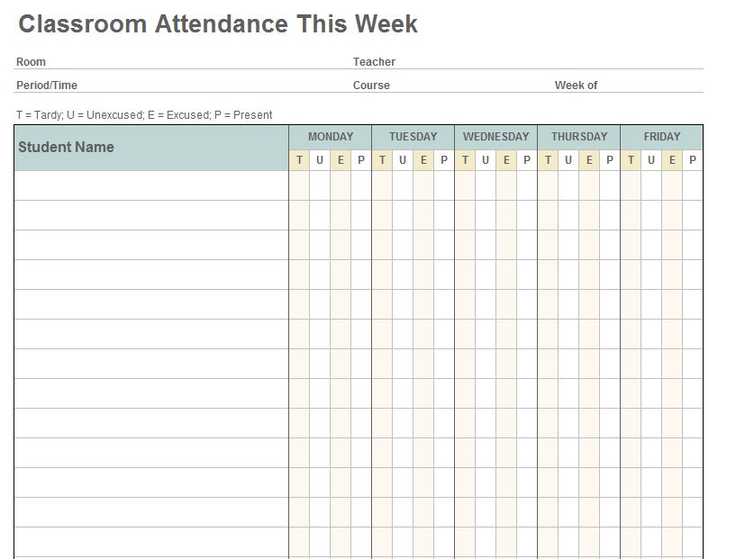 attendance sheet template excel for students