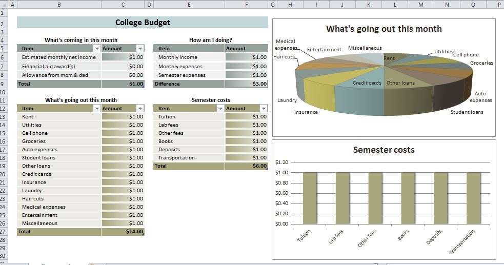 College Student Budget Template Database