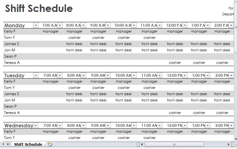 Employee Shift Schedule  Employee Shift Schedule Template