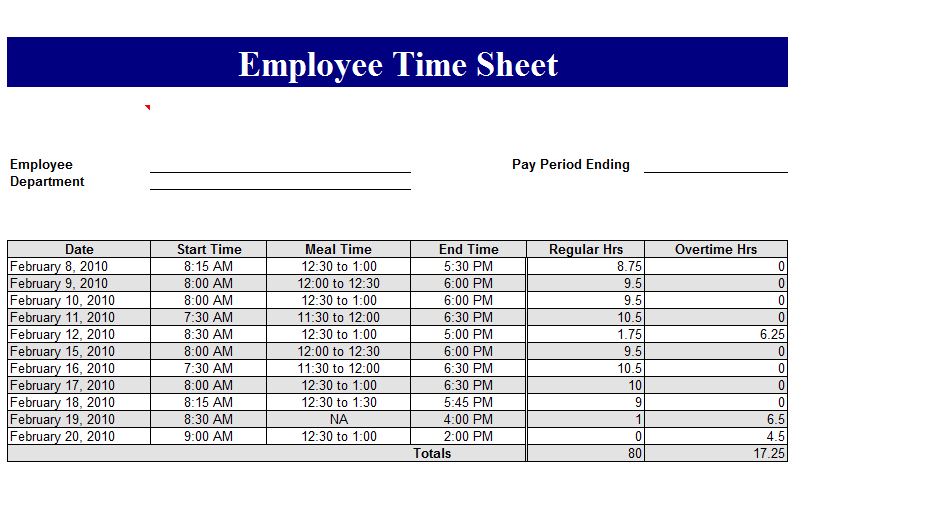 Time Card Template Excel Database