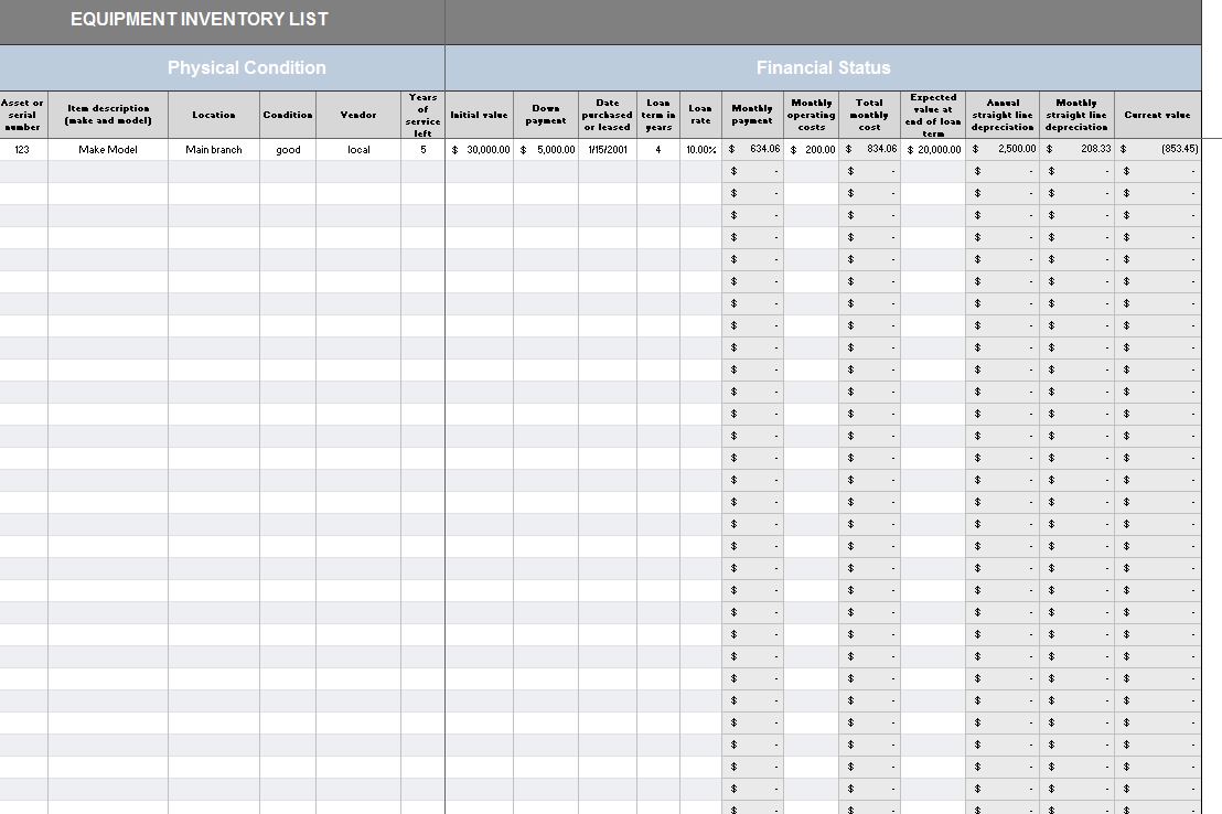 excel home inventory template