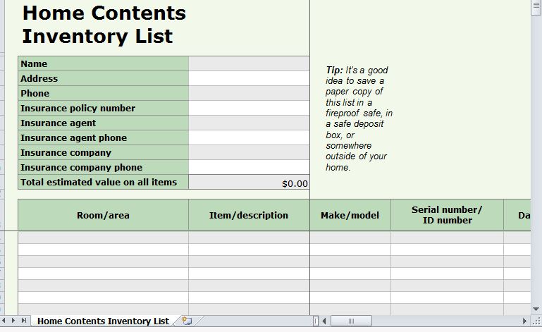Insurance Inventory List Template from myexceltemplates.com