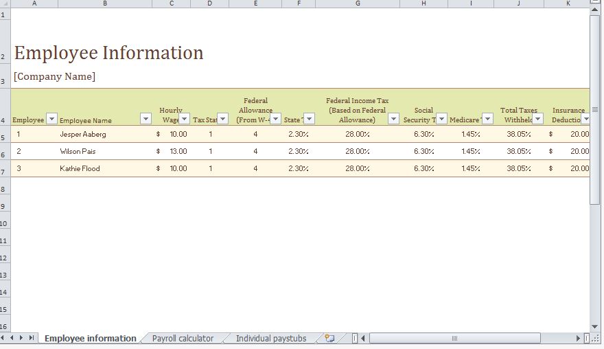 Payroll Ledger Template from myexceltemplates.com