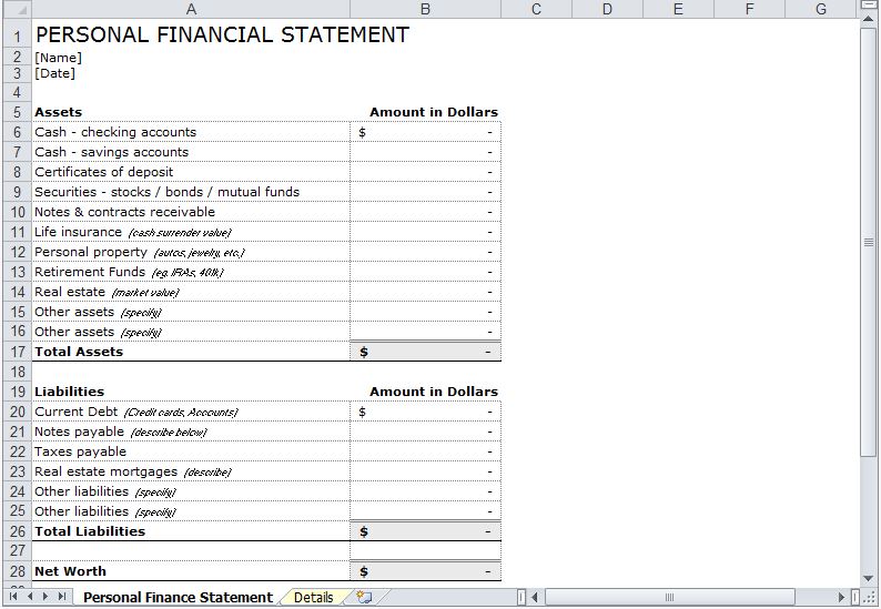 Help filling out the personal financial statement   ms