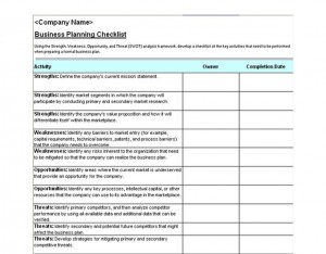 Business Plan Checklist Screenshot