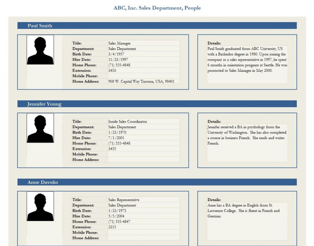 Employee Profile Template | Employee Profile Form Template