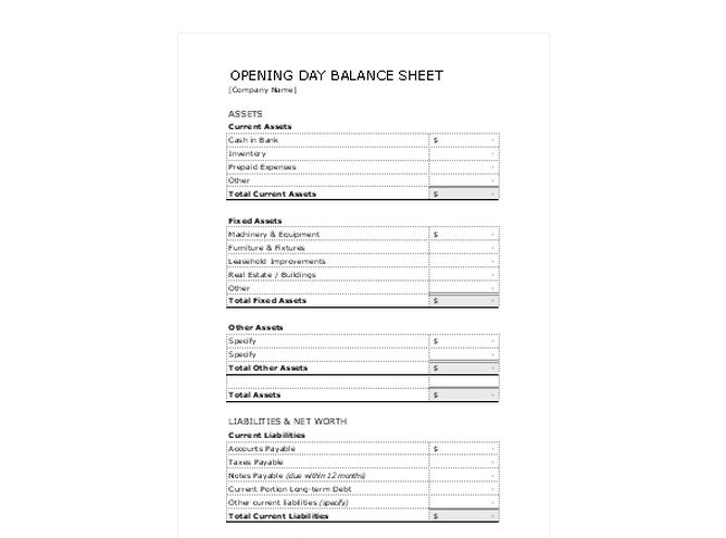 balance sheet opening template