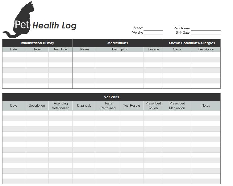 Printable pet health record free printable medical forms