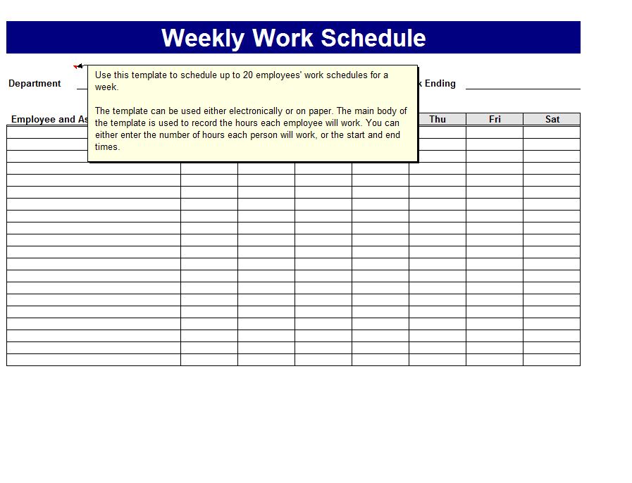 weekly work schedule template printable