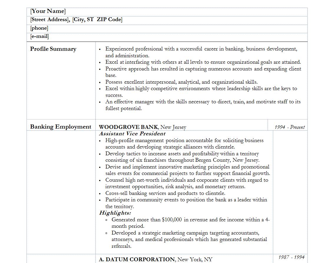 Banker Resume Template Banking Resume Template