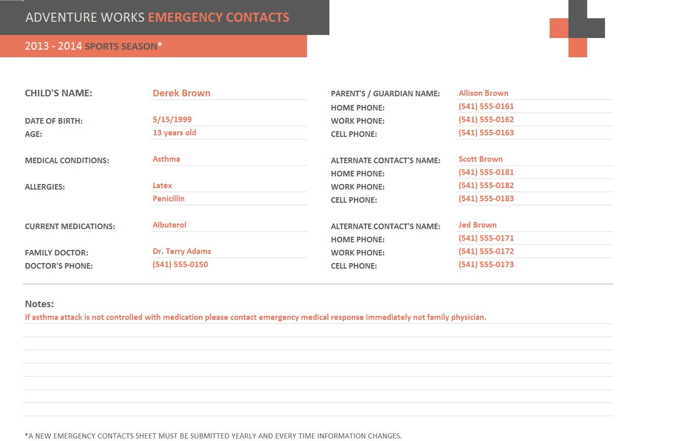 Microsoft Excel Contacts Templates