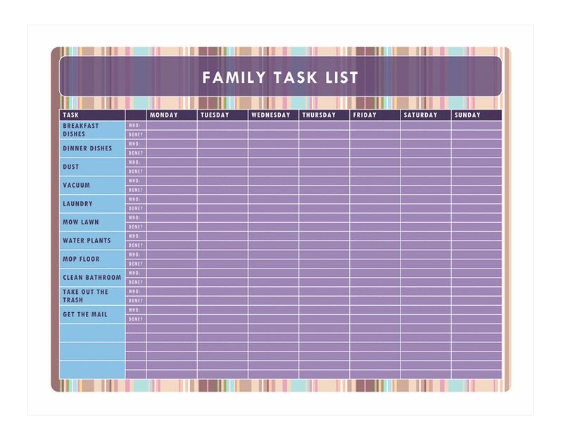 Family Chore Chart Family Task List