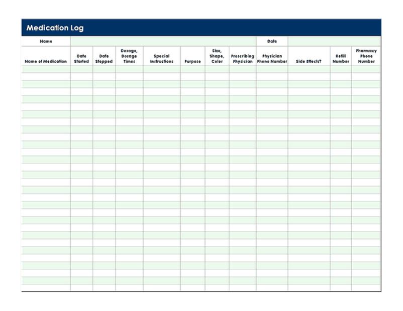 Medication Log Template Medication Log