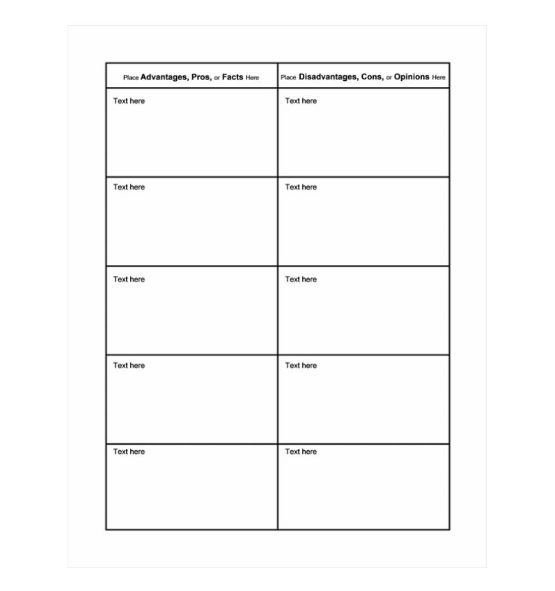 Pros And Cons Chart Template