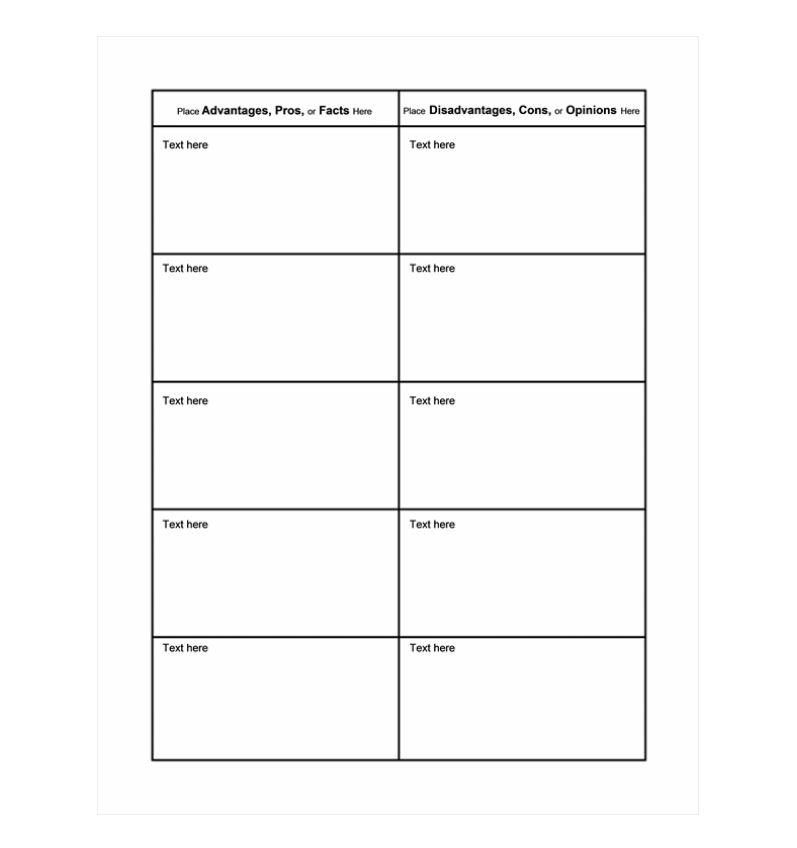 Pros And Cons Chart Pros And Cons Template