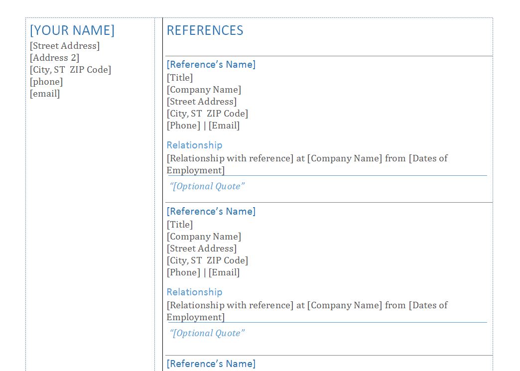 Resume References Template Resume Reference Template 4845