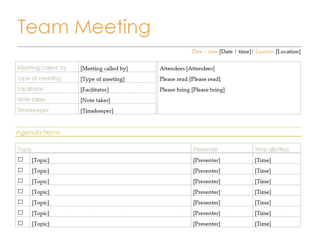 Team Meeting Agenda  Team Meeting Agenda Template In Agendas For Meetings Templates Free