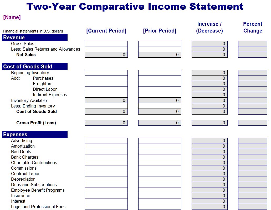 income statement balance sheet template